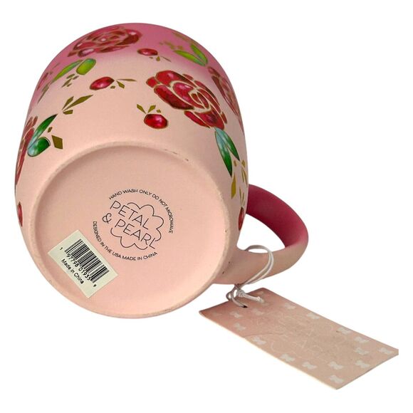 New Petal And Pearl Soft Touch Ceramic Mug Pink With Gold Trim Red Roses - Picture 6 of 6